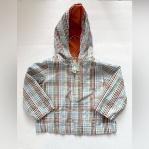 Gymboree Vintage 2004 Blue Orange Yellow Plaid Long Sleeve Hooded Jacket
